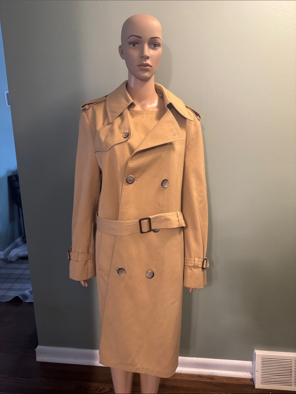 Men’s Lord & Taylor Tan Double-Breasted Trench Coat with Belt